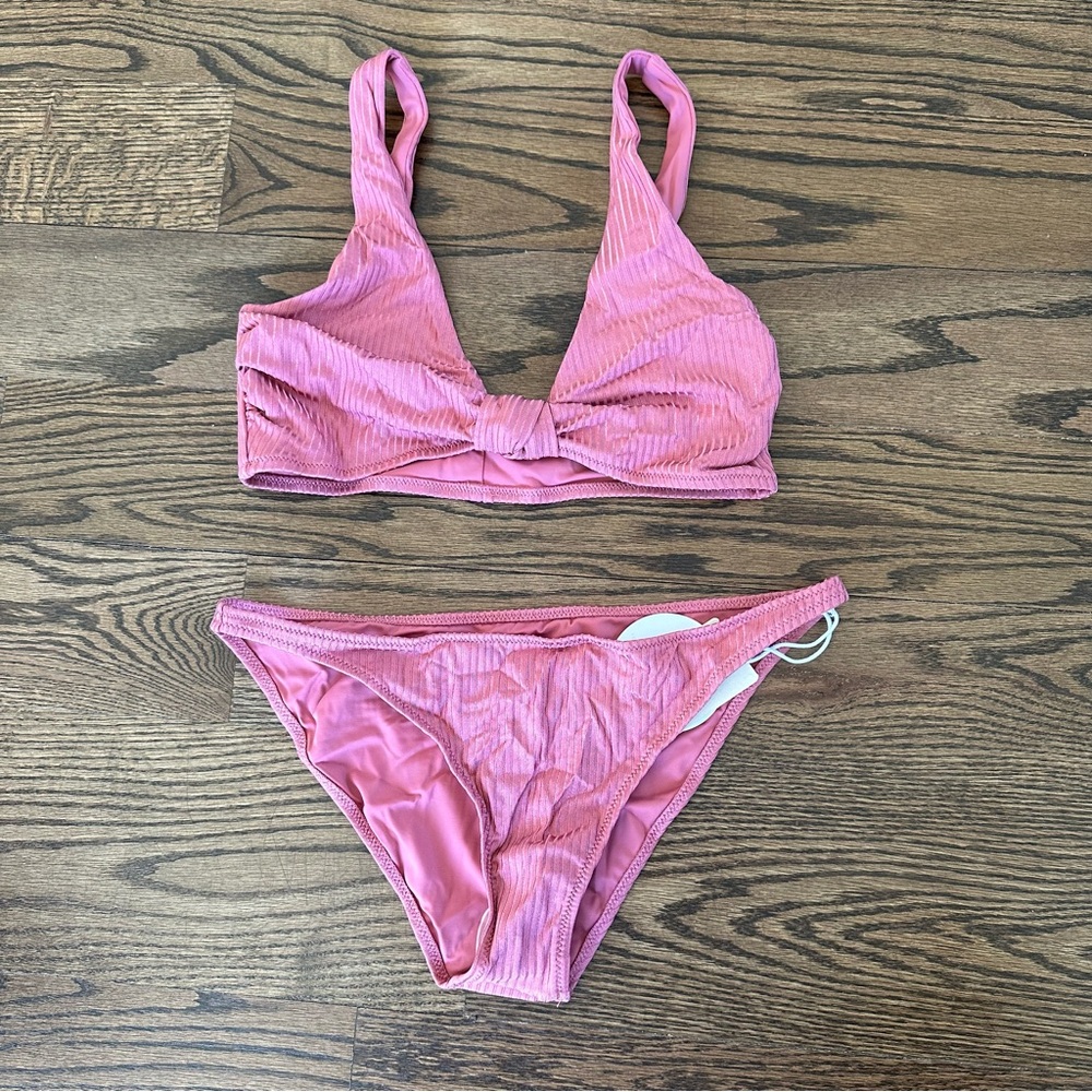 Tori Praver Ribbed Rose Bikini Set, Kaye Top & Marlowe Bottom, NWT